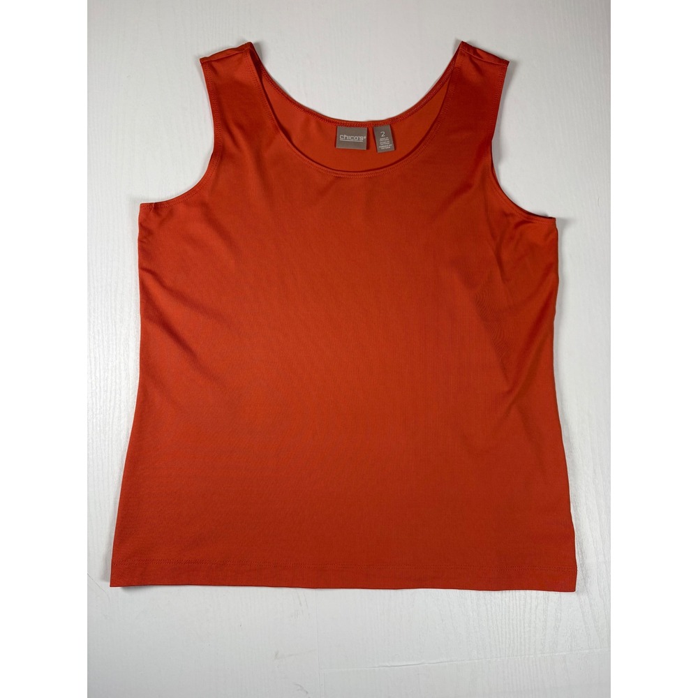 Chicos Womens Size 2 Large Burnt Orange Ribbed Scoop Neck Sleeveless Tank Top